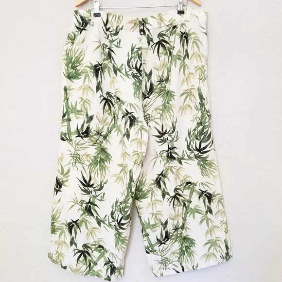 J. Jill Barley Palm Print Linen Blend Wide Leg Crop Pant Plus 2X Tropical Bamboo - Picture 4 of 13